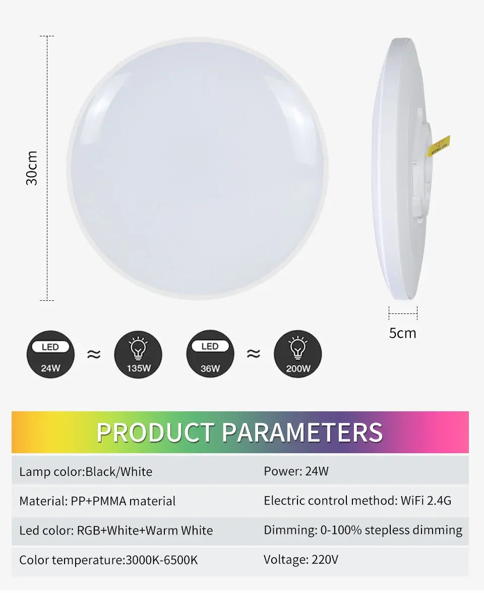 Smart RGB Ceiling Light - WiFi Alexa Compatible
