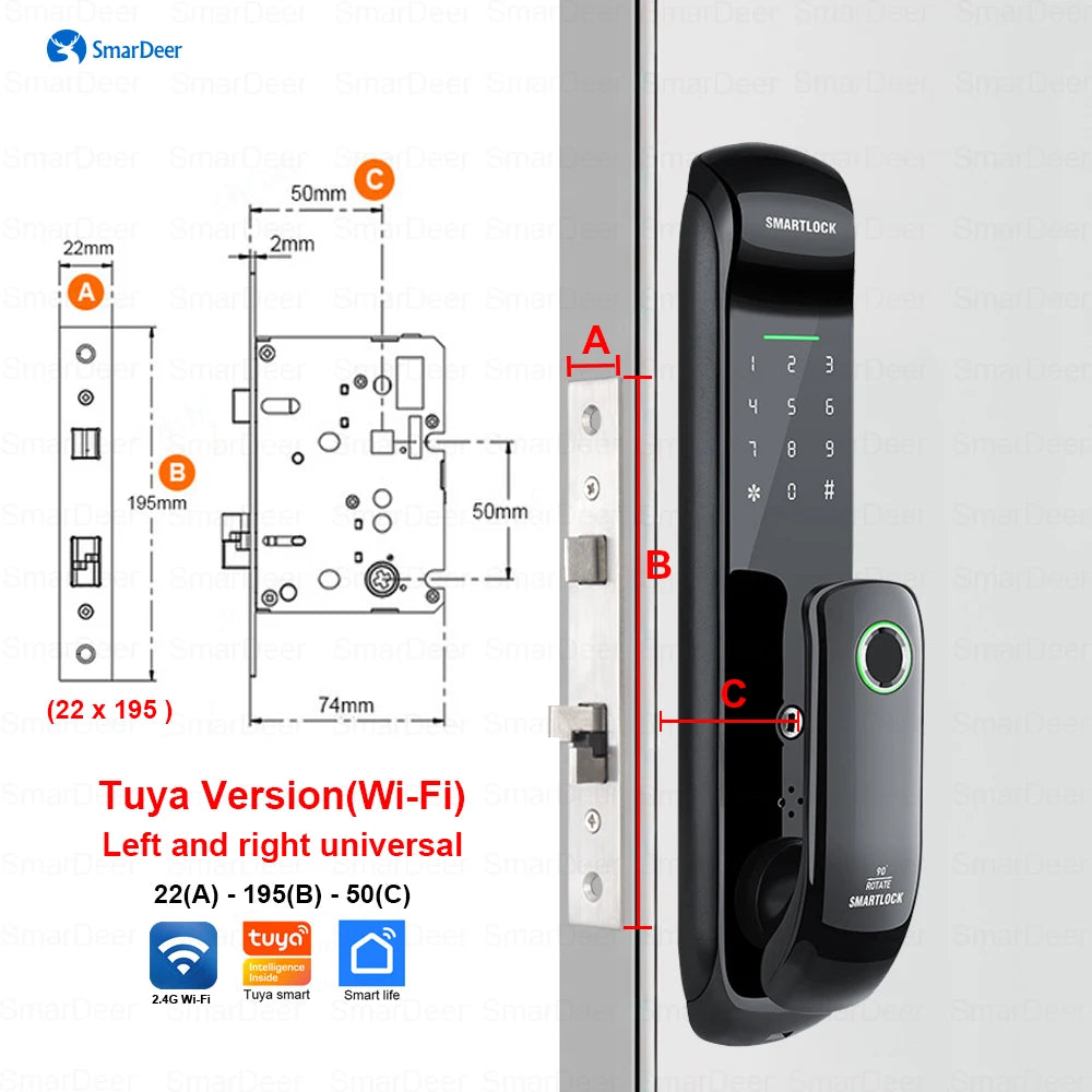 Smart Fingerprint Lock - WiFi Keyless Entry 5-in-1