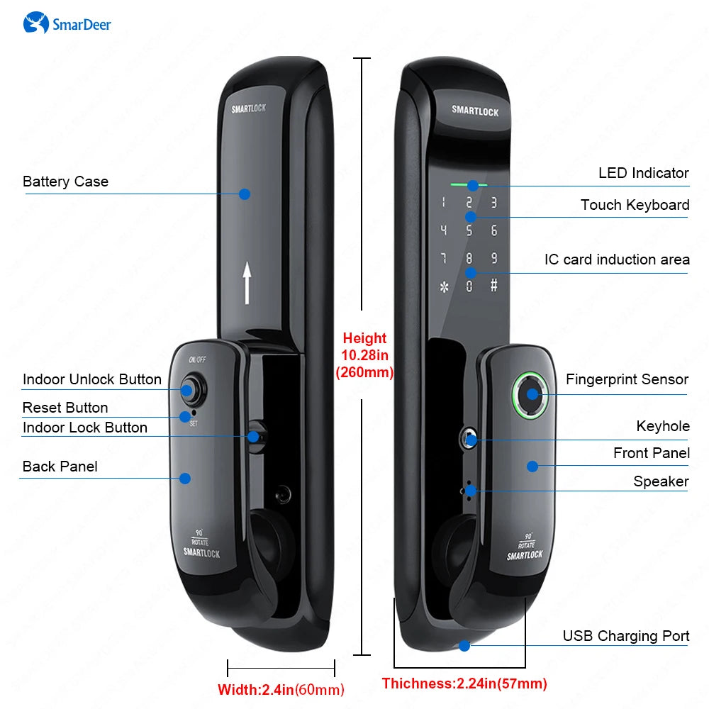 Smart Fingerprint Lock - WiFi Keyless Entry 5-in-1