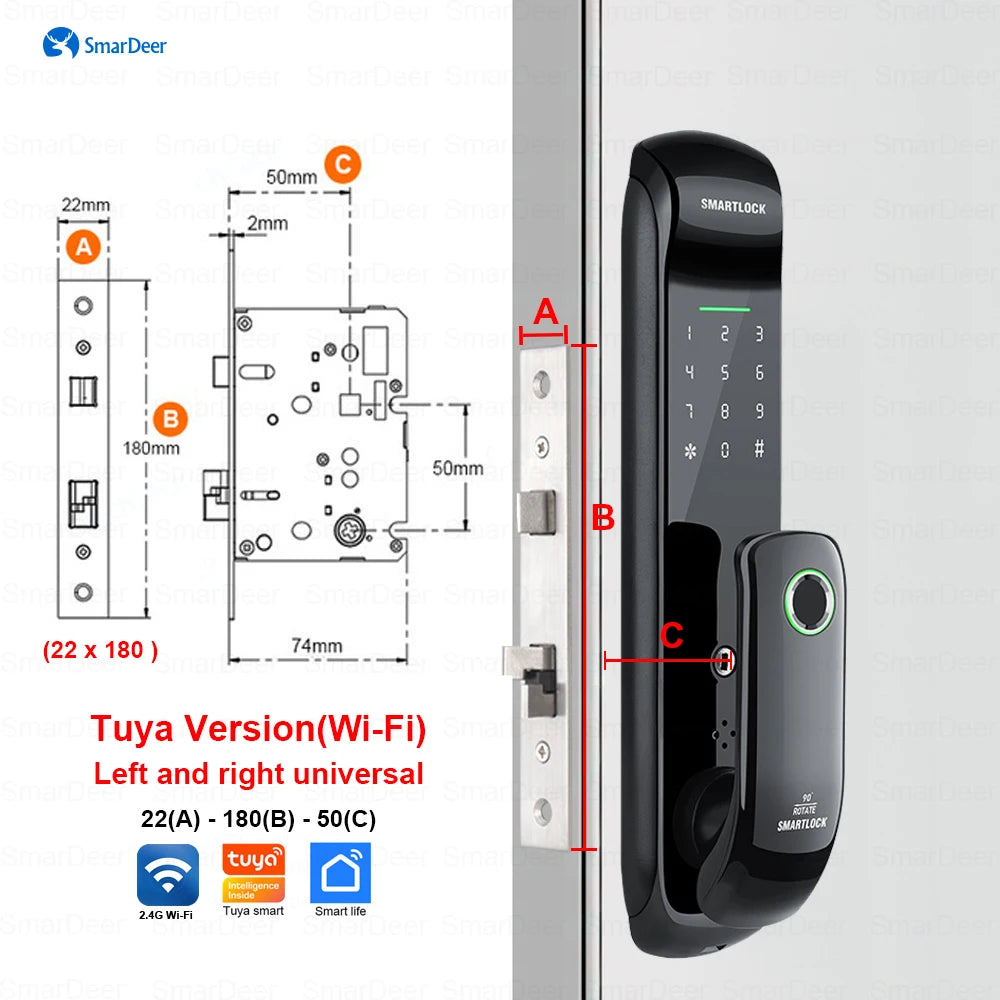 Smart Fingerprint Lock - WiFi Keyless Entry 5-in-1